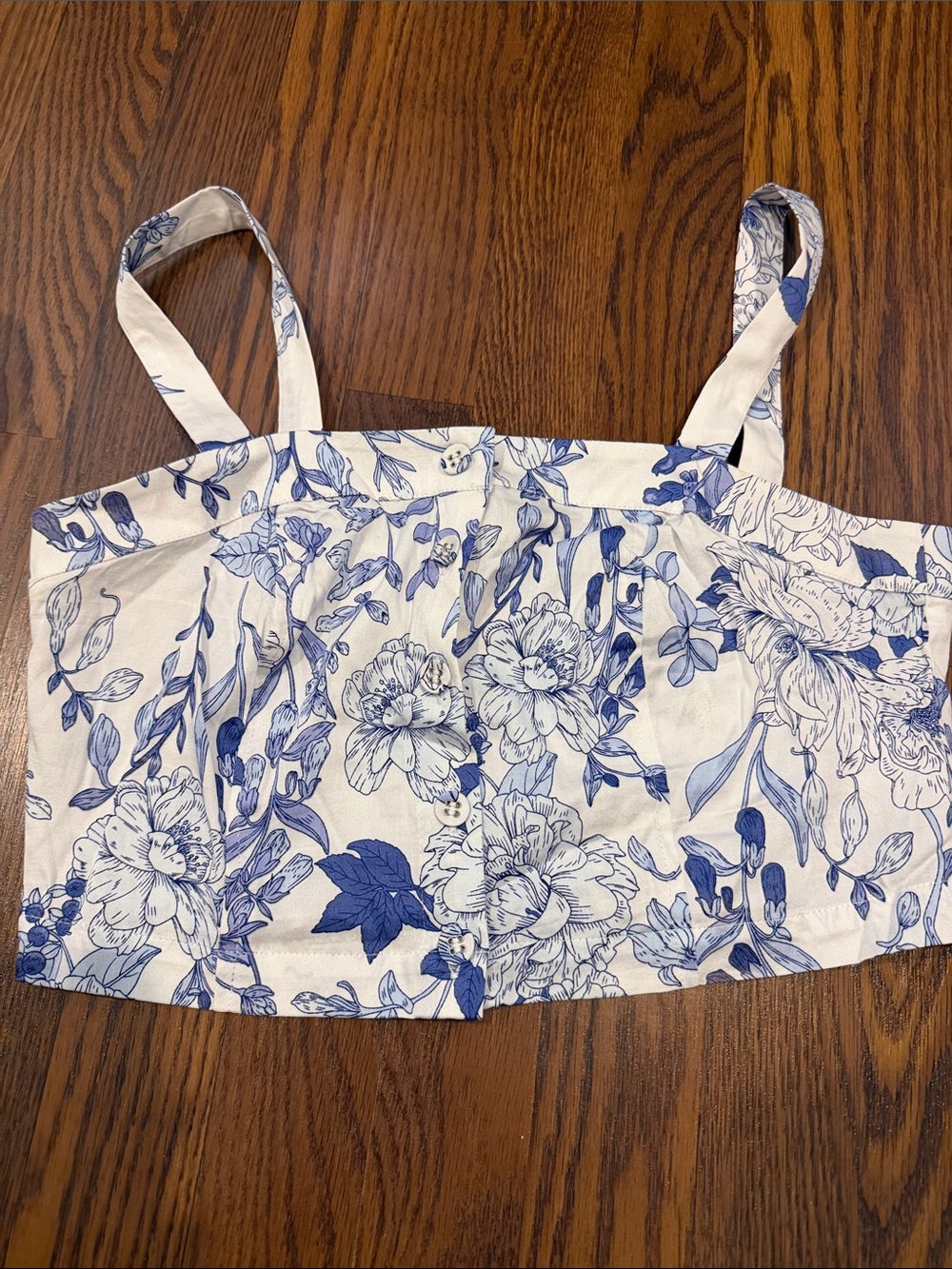 New York & Company White Crop Top with Blue Floral Print